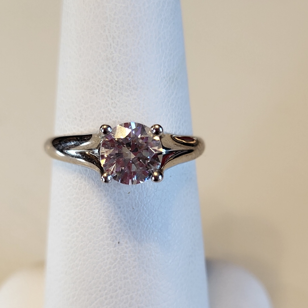 Sterling Silver Split Shank Round CZ Solitaire with Peek A Boo CZ Ring